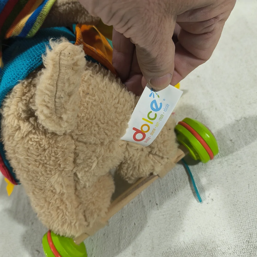 Dolce Multicolored Plush Doll and Elephant Pull Toy Set